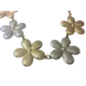 Gold and Silver Plated Large Etched Daisies Floral Statement Necklace 21"
